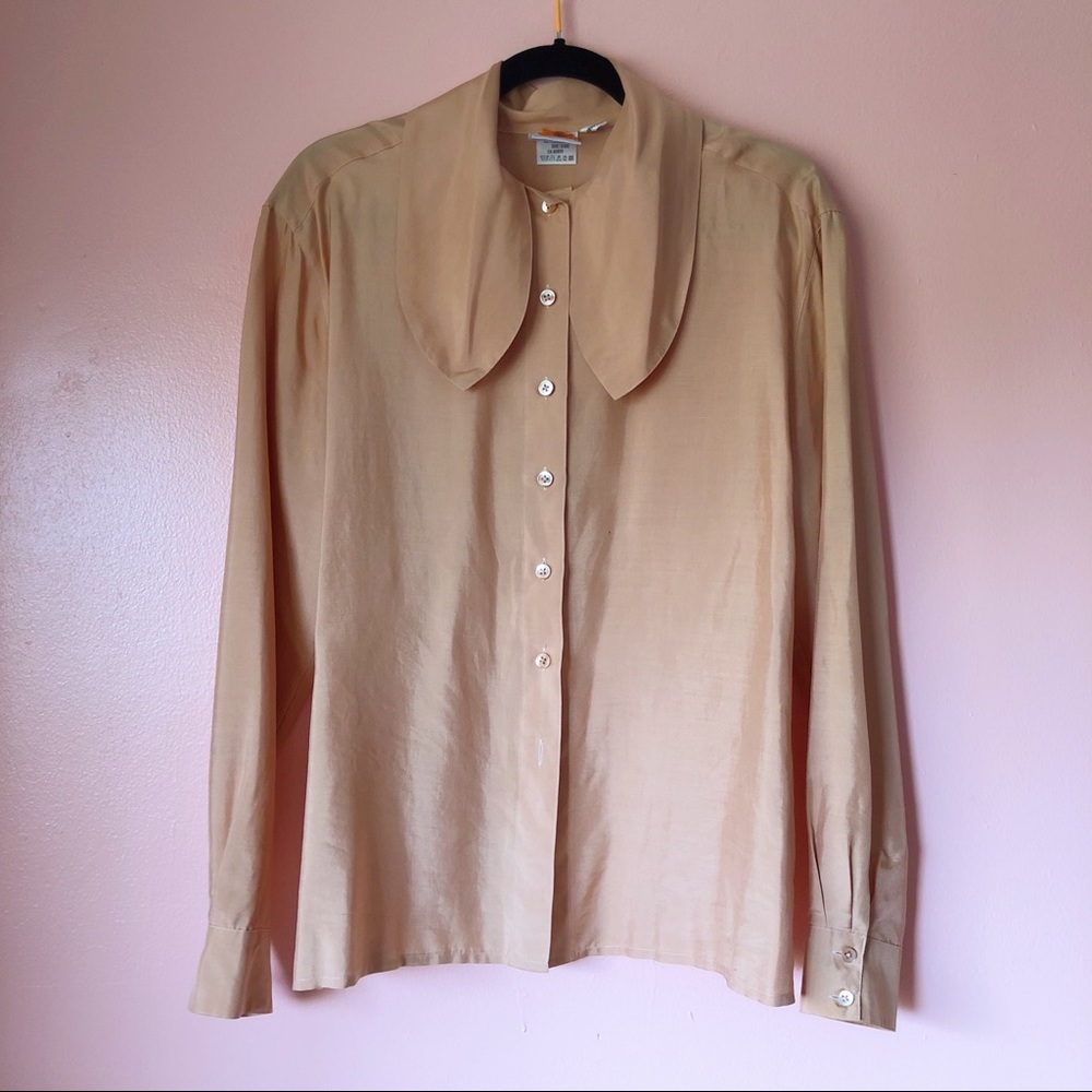 Vintage Peach Silk Neck Tie Blouse - Picture 2 of 4